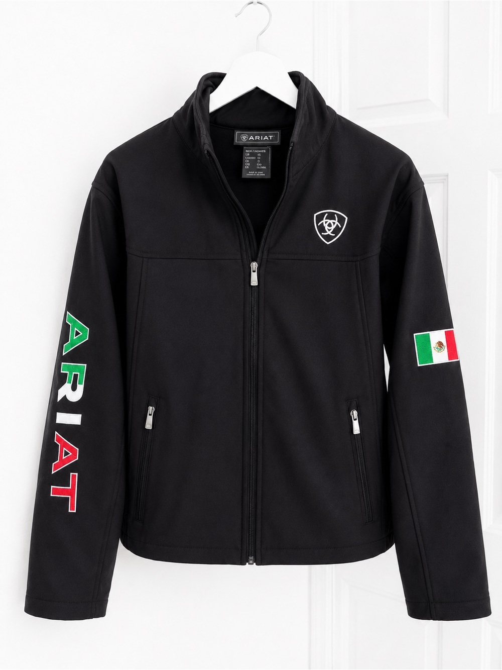 Ariat Black Womens Full-Zip Hoodie with Mexico Flag and Sleeve Logo